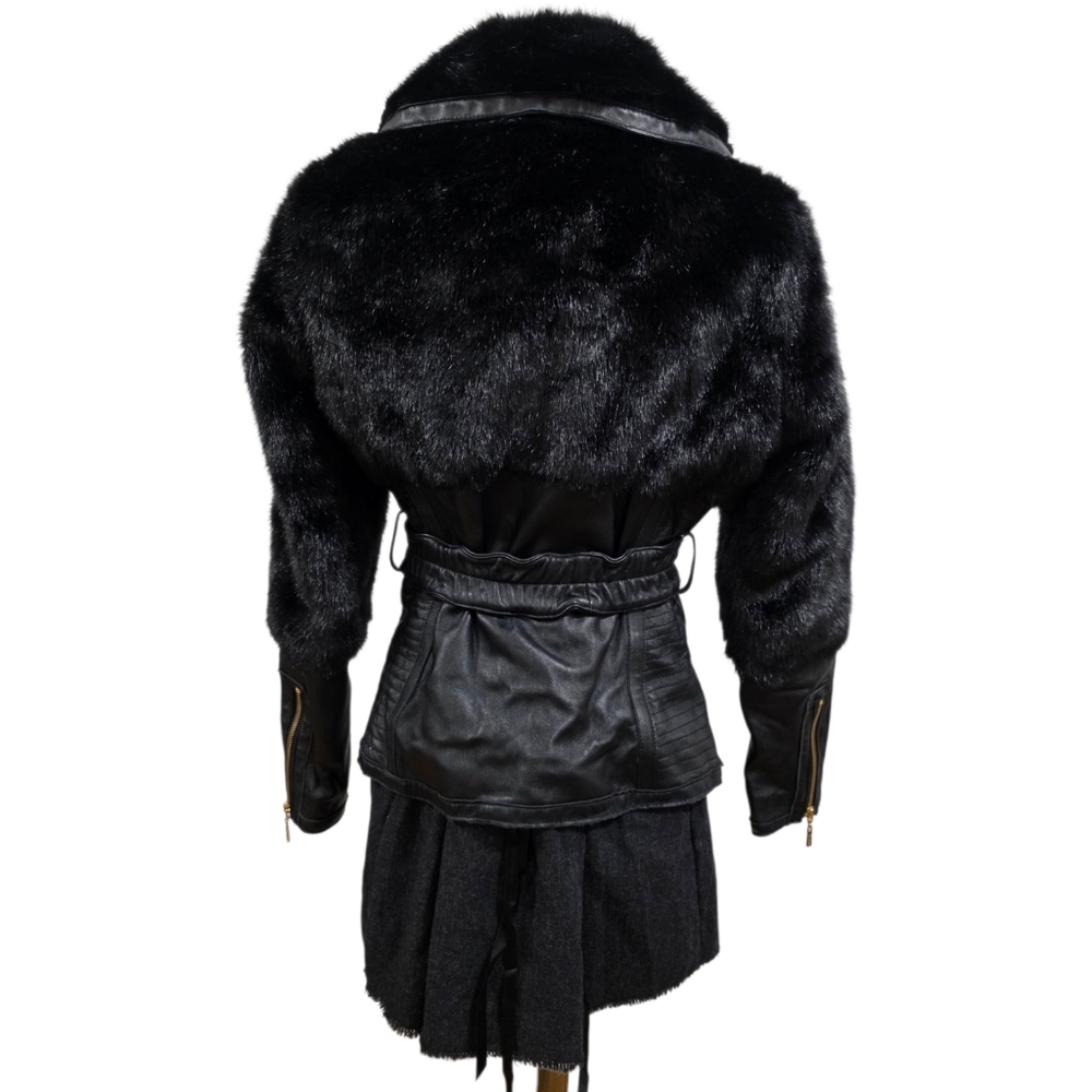 GUESS by Marciano leather vintage faux fur belted coat - Picture 4 of 10